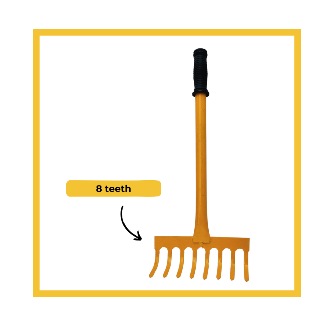 Hectare Traditional Garden Rake 8 Teeth for Loosening Soil Gathering Leaf Levelling Land Agriculture Farming Gardening Tool.