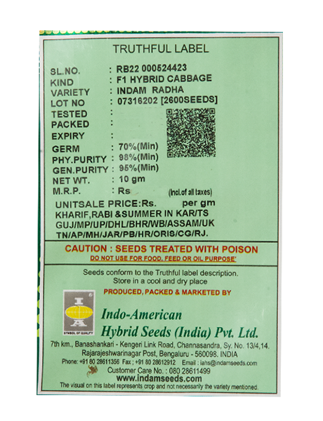 Indam Radha Cabbage Seeds - Indo American | F1 Hybrid | Buy Online at Best Price